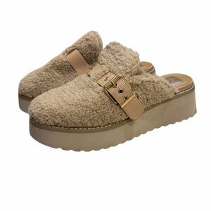 Dolce Vita Beige Faux Shearling Platform Mules